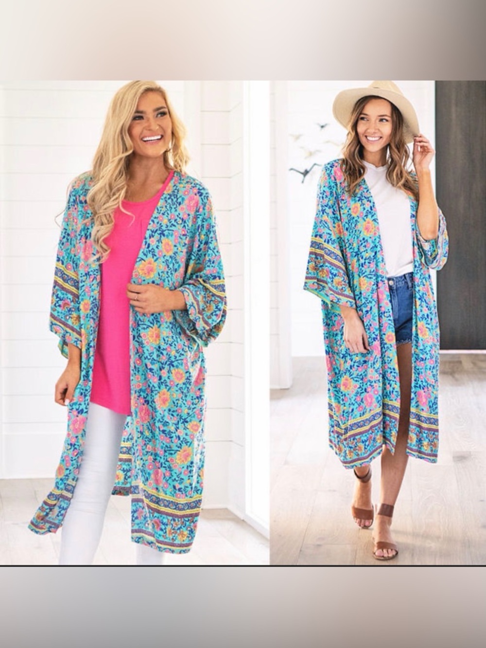 MarleyLilly Floral Kimono Duster Beach Cover Up Women one size